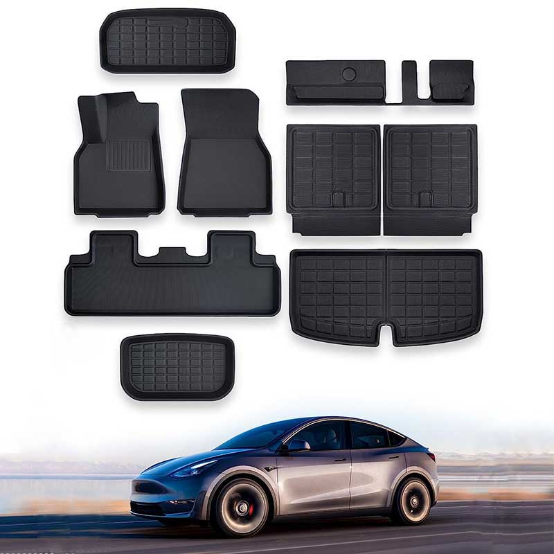 Tesla Model Y: All-weather Interior Floor Mat Set (3 pcs, Premium