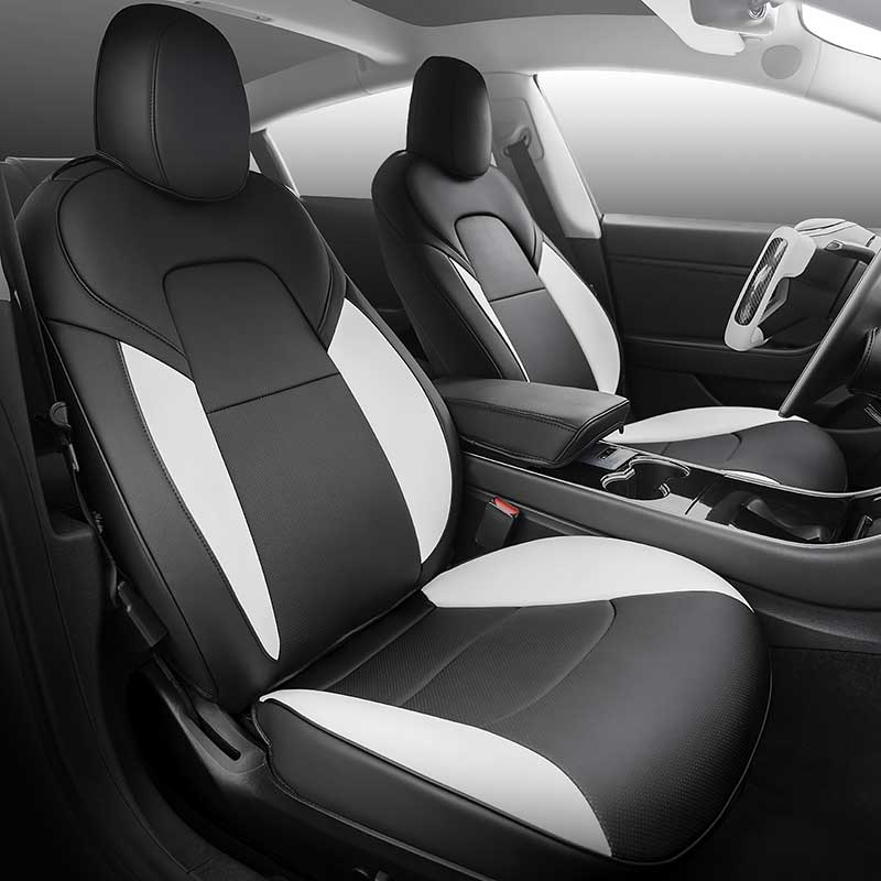 TAPTES® Black & White Color Combo Leather Seat Covers for Tesla Model 3