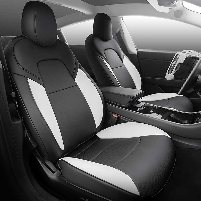 TAPTES® Seat Covers for Tesla Model 3, Black White Nappa Leather