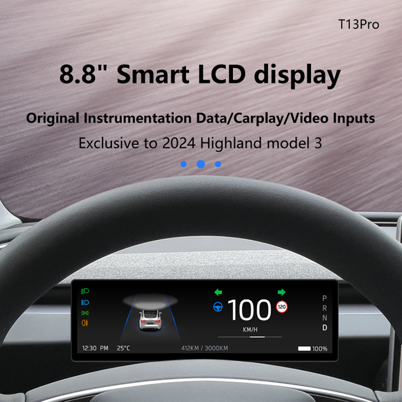TAPTES® CarPlay Dashboard Heads-Up Touch Display Upgrade T13 8.8-inch for 2024 2025 Tesla Model 3 Highland/2025 New Tesla Model Y Juniper