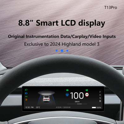 TAPTES® CarPlay Dashboard Heads-Up Touch Display Upgrade T13 8.8-inch for 2024 2025 Tesla Model 3 Highland/2025 New Tesla Model Y Juniper