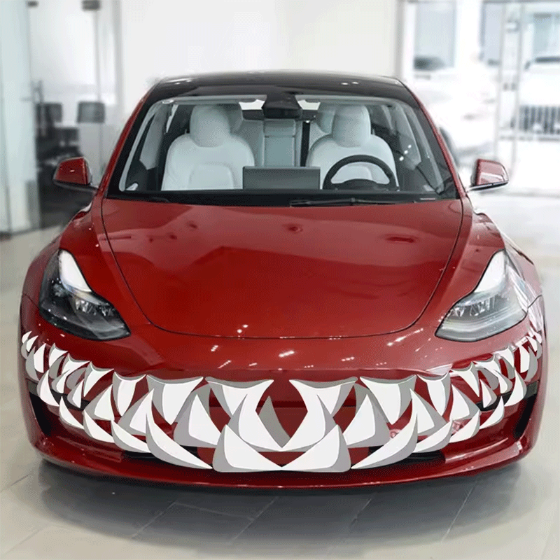 Front Bumper Shark Tooth Sticker for Tesla Model 3 & Model Y 2020 2021 2022  2023, Set of 2pcs Waterproof Stickers with Plastic Scraper