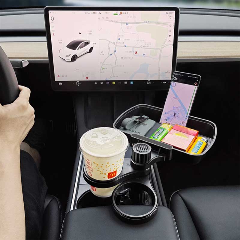 TAPTES® Center Console Tray Storage Dining Table with Cup Holder for Model Y Model 3