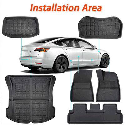TAPTES Floor Mats for Right-Hand Drive for Tesla Model 3 2021-2023 2024, for Rear & Front Trunk Mats, Set of 6