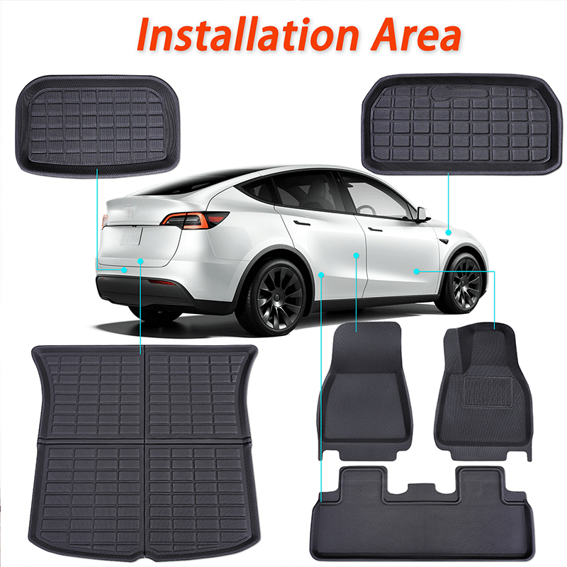 TAPTES Right-Hand Drive Floor Mats for 2021-2025 Tesla Model Y, Rear & Front Trunk Mats