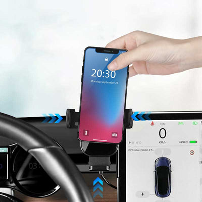 TAPTES Cell Phone Holder with Wireless Charging & Storage Organizer for Tesla Model 3/Y 2021-2025
