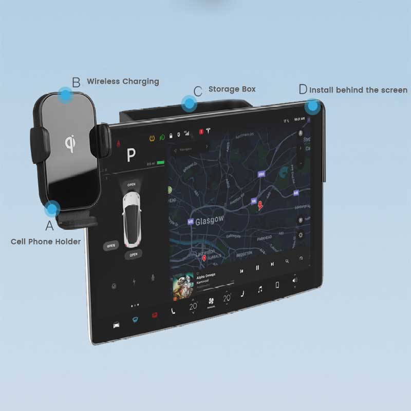 TAPTES Cell Phone Holder with Wireless Charging & Storage Organizer for Tesla Model 3/Y 2021-2023 2024