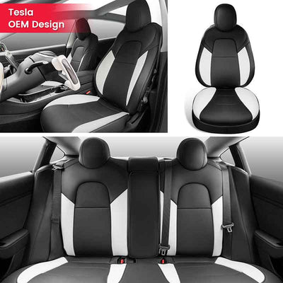 TAPTES® Tesla Model 3 Seat Covers, Black & White Nappa Leather Seat Covers for Model 3