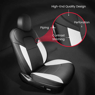 TAPTES® Tesla Model 3 Seat Covers, Black & White Nappa Leather Seat Covers for Model 3