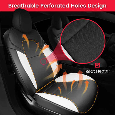 TAPTES®  Seat Covers for Tesla Model 3, Black & White Nappa Leather Seat Covers for Model 3