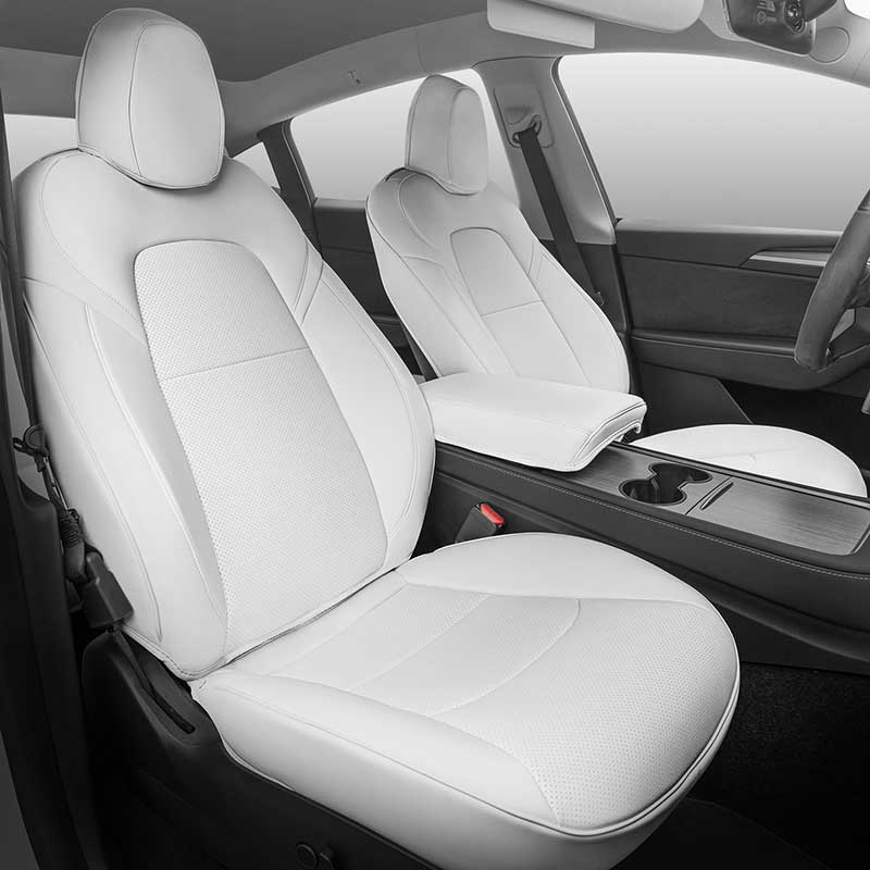 TAPTES® White Seat Covers for Tesla Model Y 2020-2024, White Leather Seat Protectors for 5 Seat Tesla Model Y