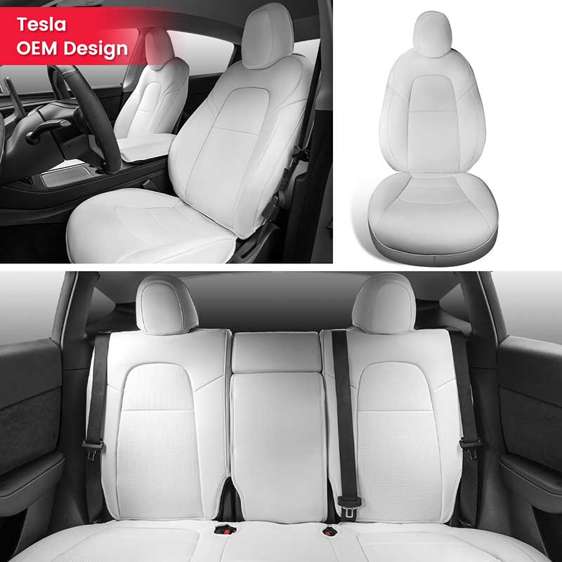 TAPTES® White Seat Covers for Tesla Model Y 2024 2023-2020, White Leather Seat Protectors for 5 Seat Tesla Model Y