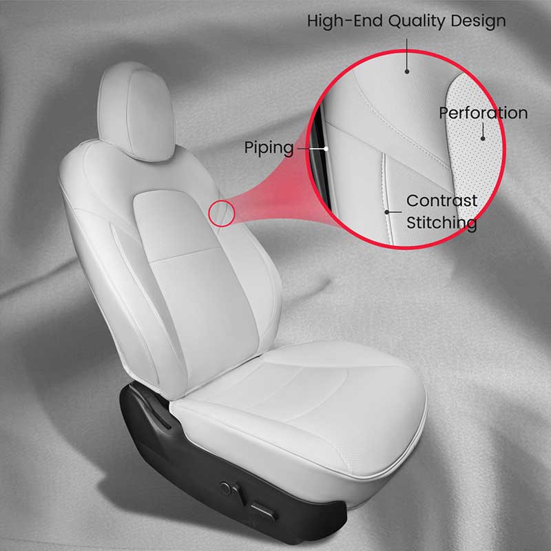 TAPTES® White Seat Covers for Tesla Model Y 2024 2023-2020, White Leather Seat Protectors for 5 Seat Tesla Model Y