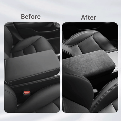 TAPTES® Alcantara Center Console Armrest Cover in Carbon Black Color for 2024-2025 Tesla Model 3 Highland/2025 New Tesla Model Y Juniper