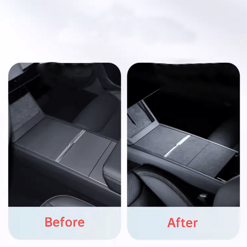 TAPTES® Alcantara Center Console & Cup Holder Stickers in Black Color for 2024-2025 Tesla Model 3 Highland/ 2025 New Tesla Model Y Juniper