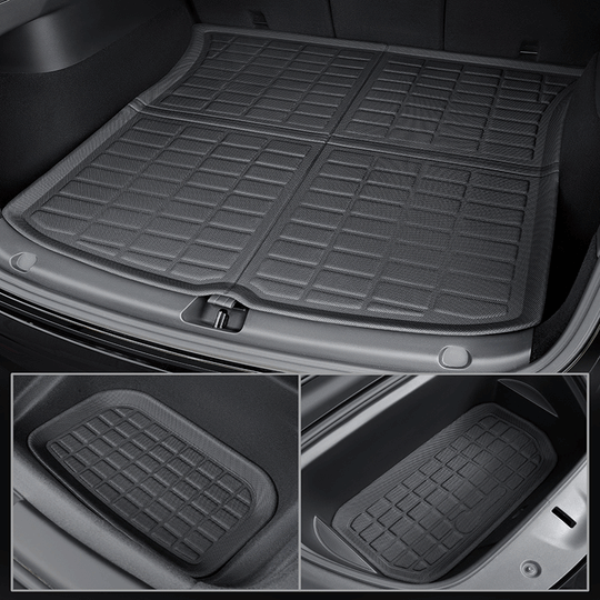 2025 Model Y Juniper All Weather Mats Tesla Model Y Juniper Floor Mats 2025- 2026 – All-Weather TPE Full Set 6-Piece, Trunk Liner & Cargo Mat 6 Piece Custom Fit Car Mats