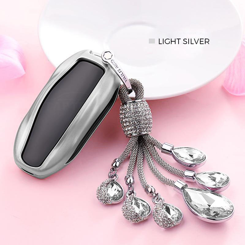 Crystal Bling Chain Key Fob Cover for Tesla Model 3 Model Y Model S