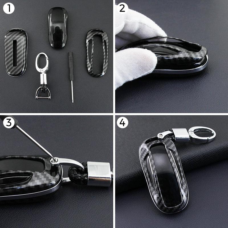 Carbon Fiber Style Alloy Car Key Fob for Tesla Model X