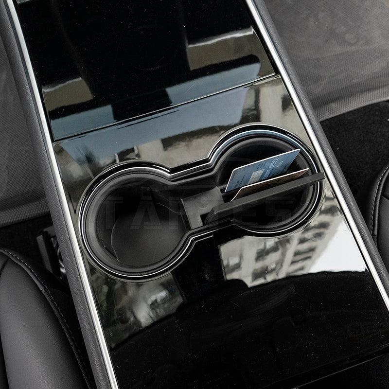 TAPTES Cup Holder Insert with Card Slots for Tesla Model 3, Model Y