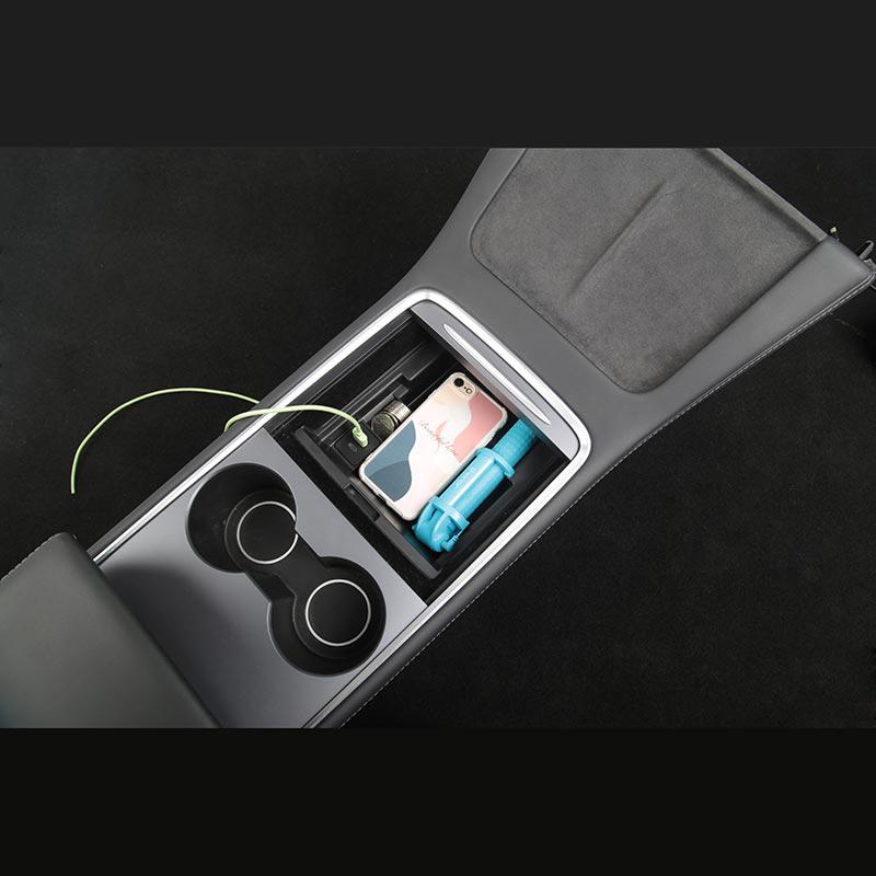 TAPTES Refresh Center Console Storage Box with USB Port for 2021 Model Y Model 3