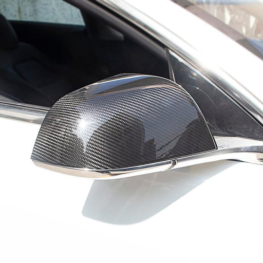 Real Carbon Fiber Side Mirror Covers For Tesla Model 3 2017-2025 - T-Carbon Black Replacement