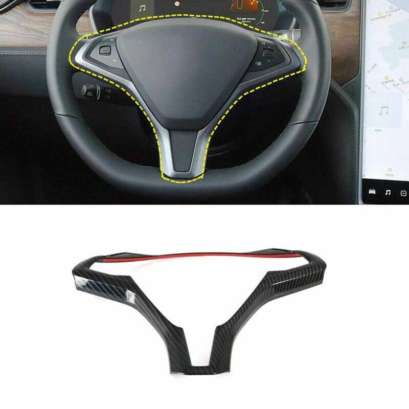 Glossy Carbon Fiber Steering Wheel Cover Trim for Model S 2019-2022 2023 2024