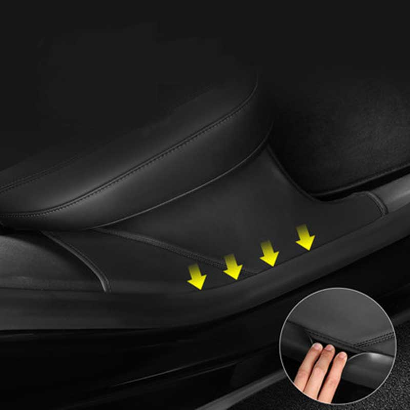 4-Piece Door Entry Protector for Telsa Model Y, ABS Glossy Carbon Fiber  Door Sill Entry Protector Front and Velcro Rear Door Strips Tesla Model Y