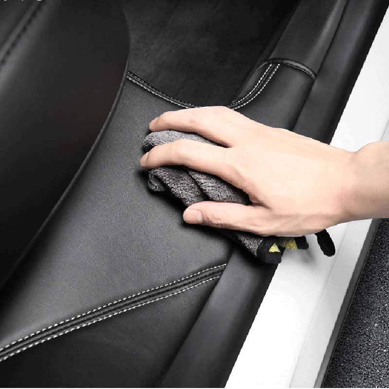 TAPTES Leather Door Sill Protector Mat for Tesla Model Y 2020 2021 2022 2023, Set of 2