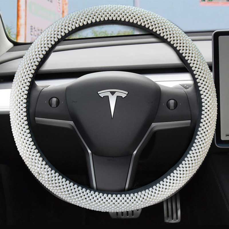 TAPTES Pearl Steering Wheel Covers Protector Wrap for Tesla Model S / 3 / Y
