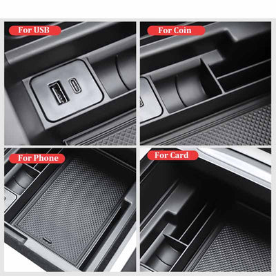 TAPTES Refresh Center Console Storage Box with USB Port for 2021 Model Y Model 3
