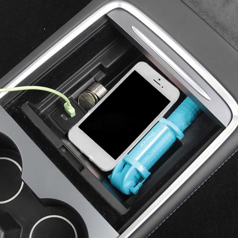 TAPTES Refresh Center Console Storage Box with USB Port for 2021 Model Y Model 3