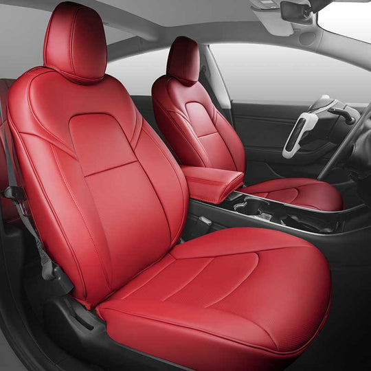 TAPTES Seat Covers for Tesla Model 3 Front Seats Front Seat Covers for Model 3 2017 2024 2025 Standard Litchi Grain Leather Classic Red Front