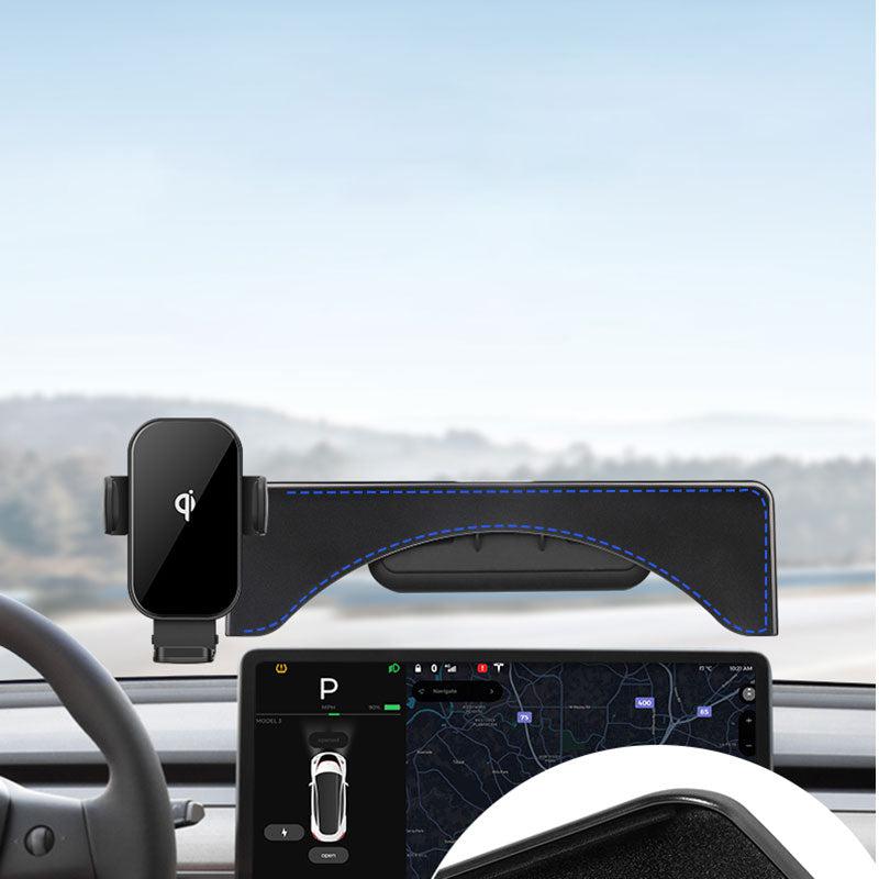 TAPTES Cell Phone Holder with Wireless Charging & Storage Organizer for Tesla Model 3/Y 2021-2025