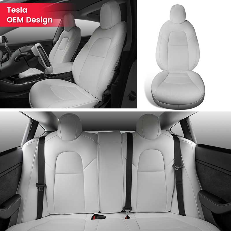 TAPTES White Seat Covers for Tesla Model 3, Full Set Seat Protectors for Tesla Model 3 2024 2023 2022 2021 2020 2019 2018