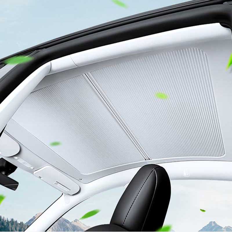 Upgraded Tesla Model Y Sunshade Roof Sun Shade Glass Roof Sunshade Foldable  for Tesla Model Y Accessories 2023 2022 2021 2020 (Black, Sliver Coated)