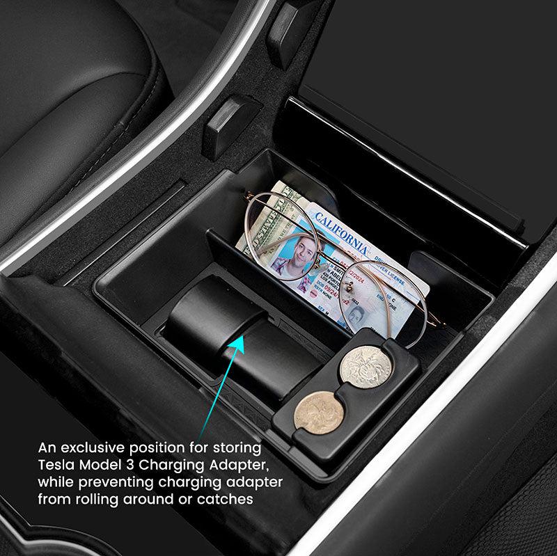 TAPTES Center Console Tray for Tesla Model 3 w/ J1772 Adapter Slot + Eyeglass Slot+ Coin Slot
