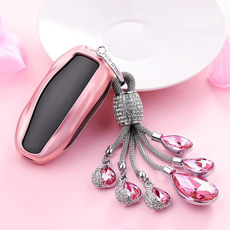 Crystal Bling Chain Key Fob Cover for Tesla Model 3 Model Y Model S