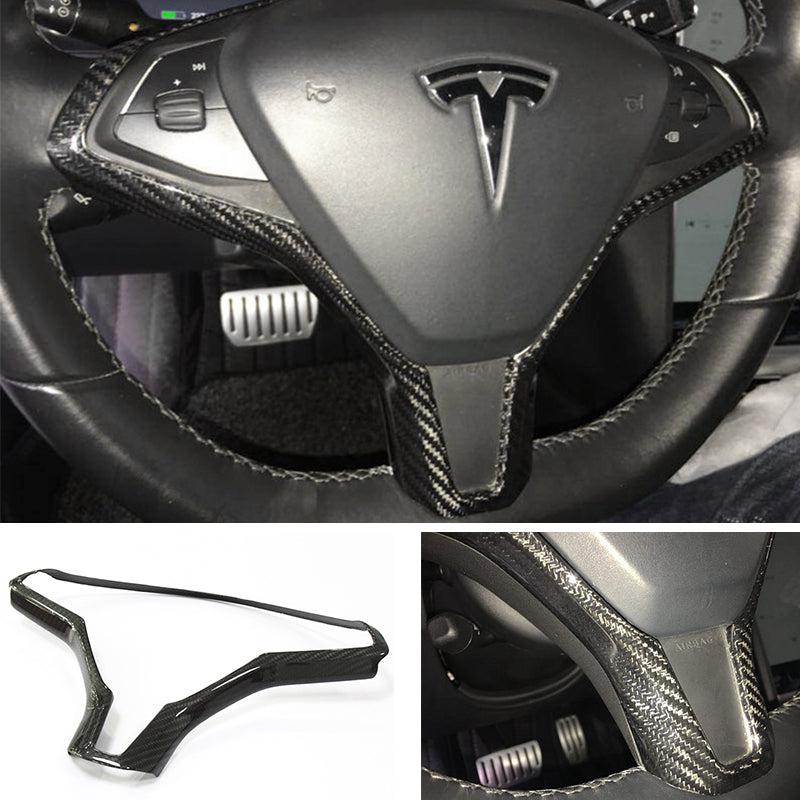 Carbon Fiber Steering Wheel Frame Cover Trim for Model X - TAPTES
